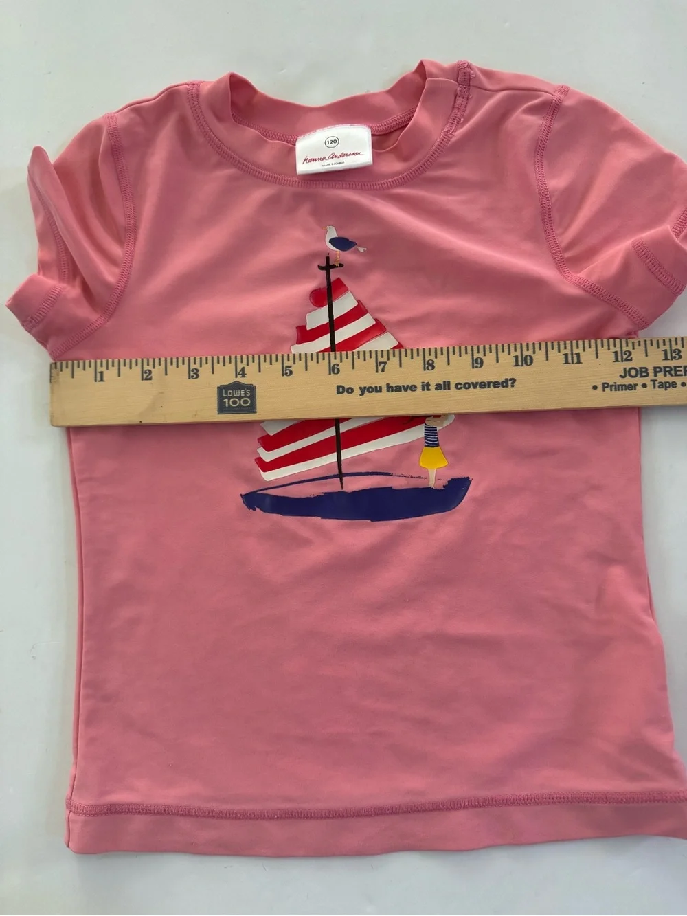 Hanna Andersson Girl 120 (8 US) Swim Shirt pink Sailboat #7451